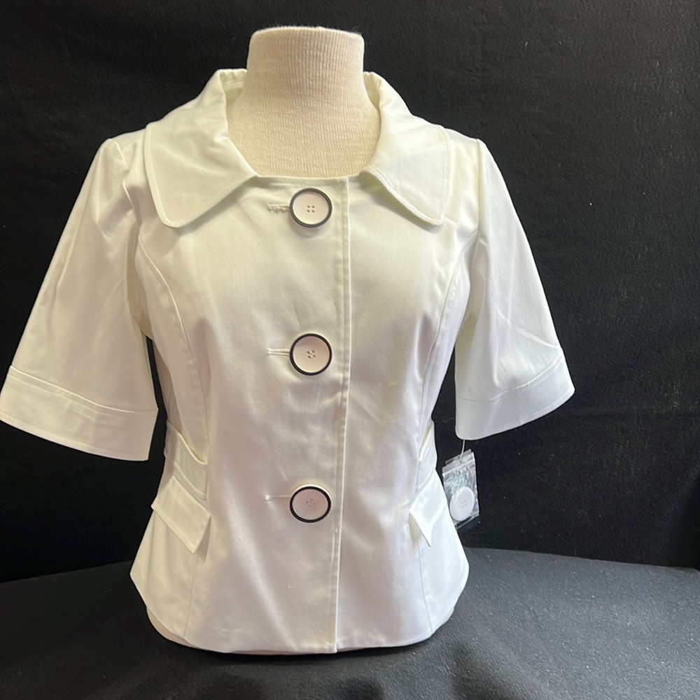 Style & Co White Short Sleeve Petite Jacket with Peter Pan Collar NWT Size 8P